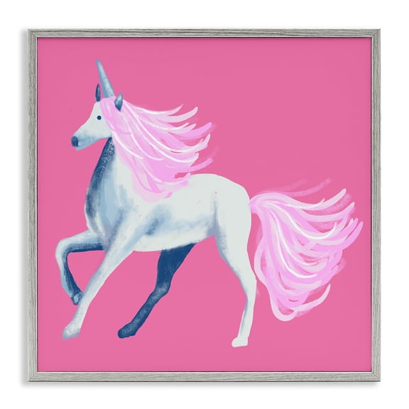 Stupell Industries Contemporary Pink Unicorn Illustration Gray Framed Giclee Art, 17 x 17, by Thimblepress