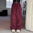 thumbnail image 4 of CYRBOKO Girls Cargo Pants with Pockets, Drawstring Casual Loose Fit Elastic Waist Wide Leg Pants Red Size 10-12 T, 4 of 5