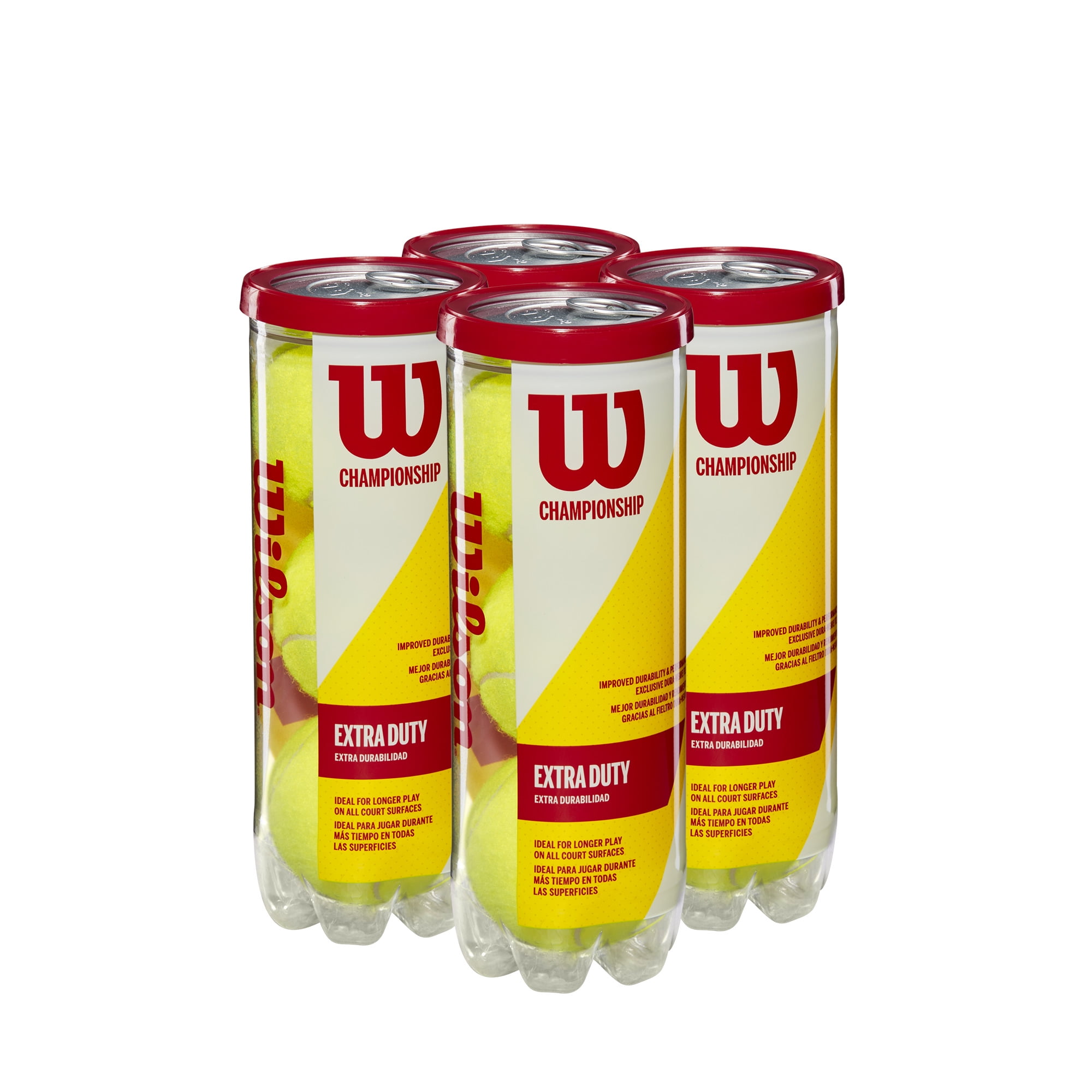 4-Pack Can for All Surfaces Wilson Tennis Balls Champ Extra Duty Yellow, 