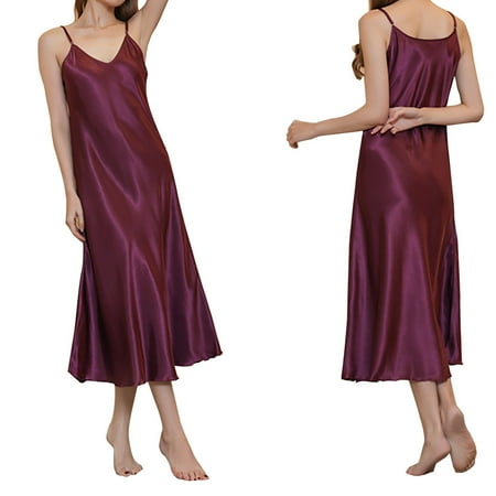 HCURIBAD Silk Nightgown for Women Satin Nightgowns Women s Nightgown Dress Sleepwear Sexy V Neck Negligee Lingerie Long Nightwear 2024 New (Clearance) Women s Sleepwear Summer Nightgowns Purple S