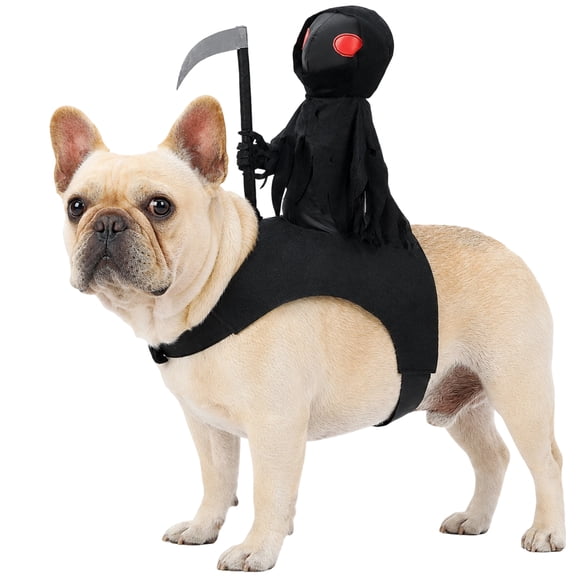 Dog Halloween Costumes, Grim Reaper 3D Rider, Lightweight Felt, Adjustable Fit, Spooky Pet Dress for Parties Daily Wear