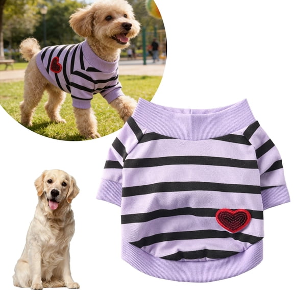 Zhuke Dog Shirts, Lightweight Soft Striped T-Shirts Dog Vest With Heart Pattern Breathable Comfortable Pet Apparel Tee Shirts Spring Summer Suitable For Small And Medium Large Pets