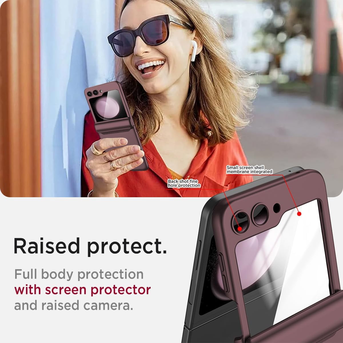 Case for Samsung flip 5 case with Hinge Protection, Galaxy Z Flip 5 Case Screen Protector Slim Folding Free Anti-Drop Shockproof Magnetic Hinge Case for Galaxy Z Flip 5 Case (Wine)
