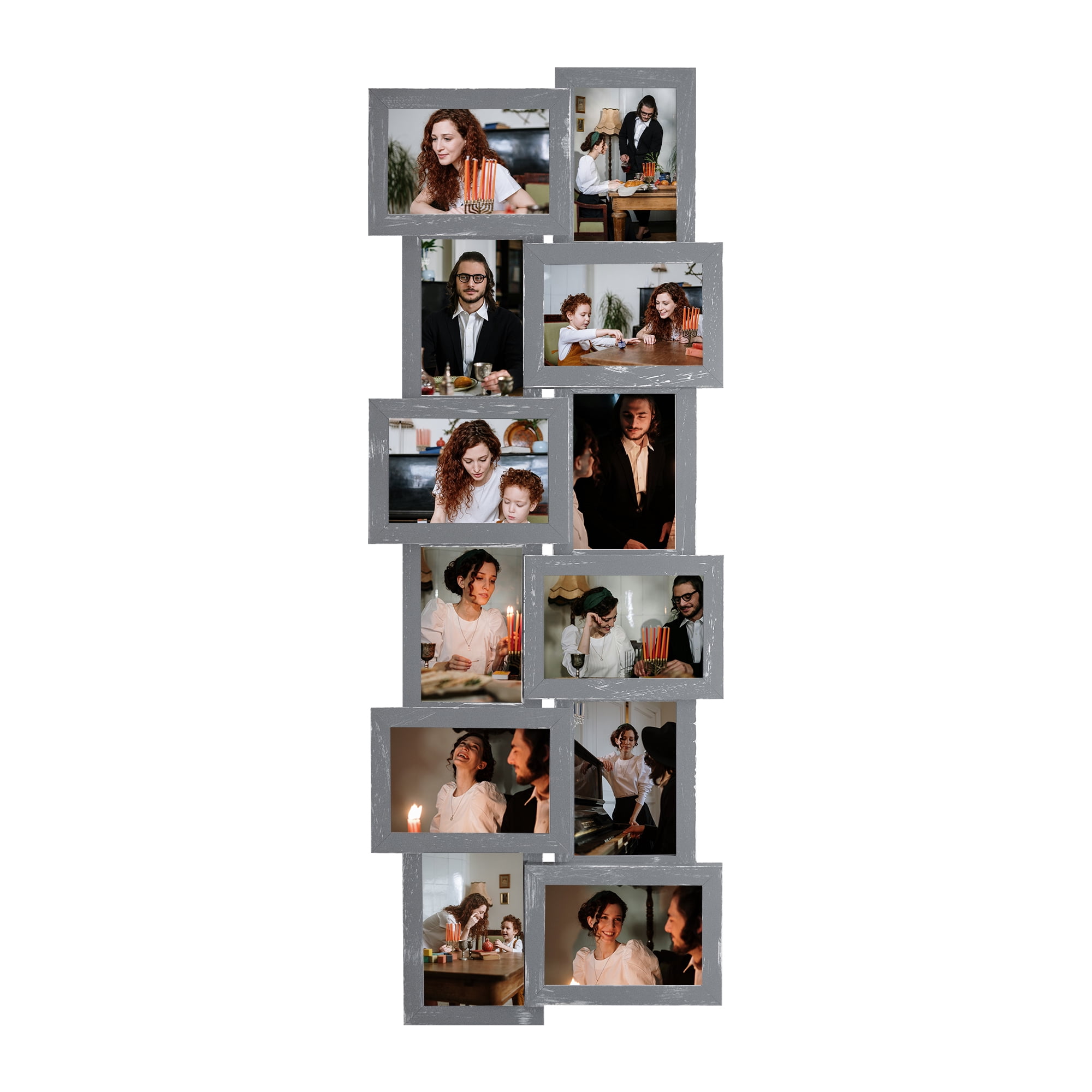 Classic Gallery Display  Multi Photo Frame 12 Openings Picture Frames 4x6 Collage Gray For Wall