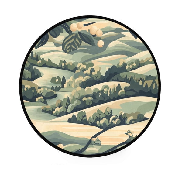 Serene Spring Landscape Memory Foam Bath Mat 36" Absorbent Rug with Non Slip Base and 4 Bonus Pads