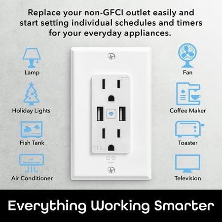 Geeni - Current Plus Charge 2-Outlet/2-USB Smart Outlet - White