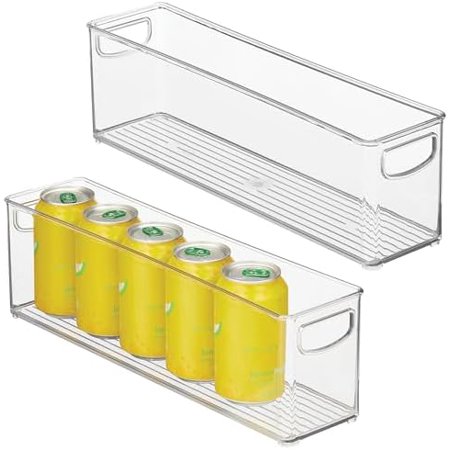 iDesign Plastic Stackable Pantry Bin - Storage Bin with Handles for Cabinets or Fridge - Set of 2 - Clear