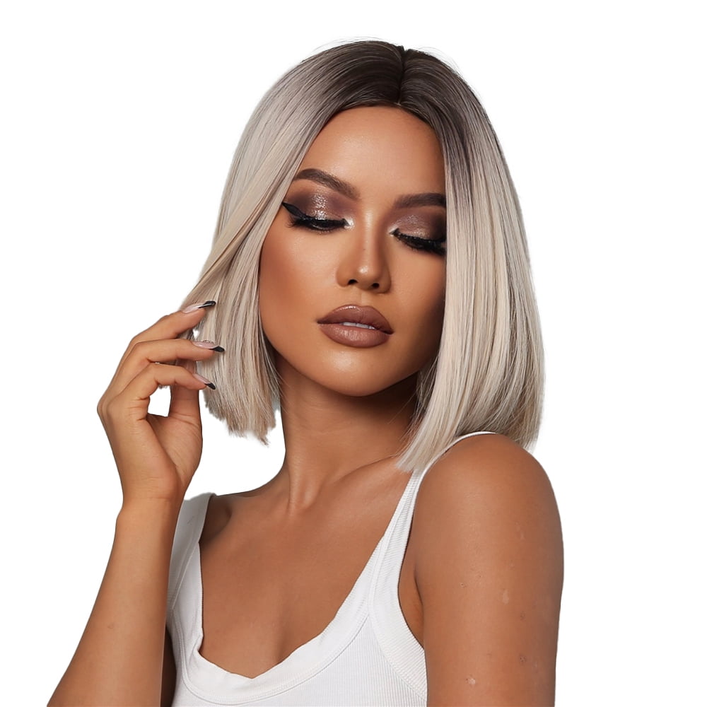 SUCS Long Blonde Wigs for Women Synthetic Hair Wig with Fringe Ombre Color with Dark Roots Layered Wigs Heat Resistant