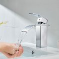 thumbnail image 1 of Elegante grifo para lavabo de baño, construcción de latón macizo, diseño en cascada, grifos cromados que cumplen con la ADA, palanca ergonómica de fácil operación para un uso cómodo, rendimiento, 1 of 5