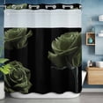 thumbnail image 6 of No Hook Shower Curtains with Snap-in Liner Set, Sage Green Rose Waterproof Hotel Bathroom Shower Curtain, Vintage Abstract Garden Flower Floral Black Mesh Top Window Bath Curtains 72''x78'', 6 of 9