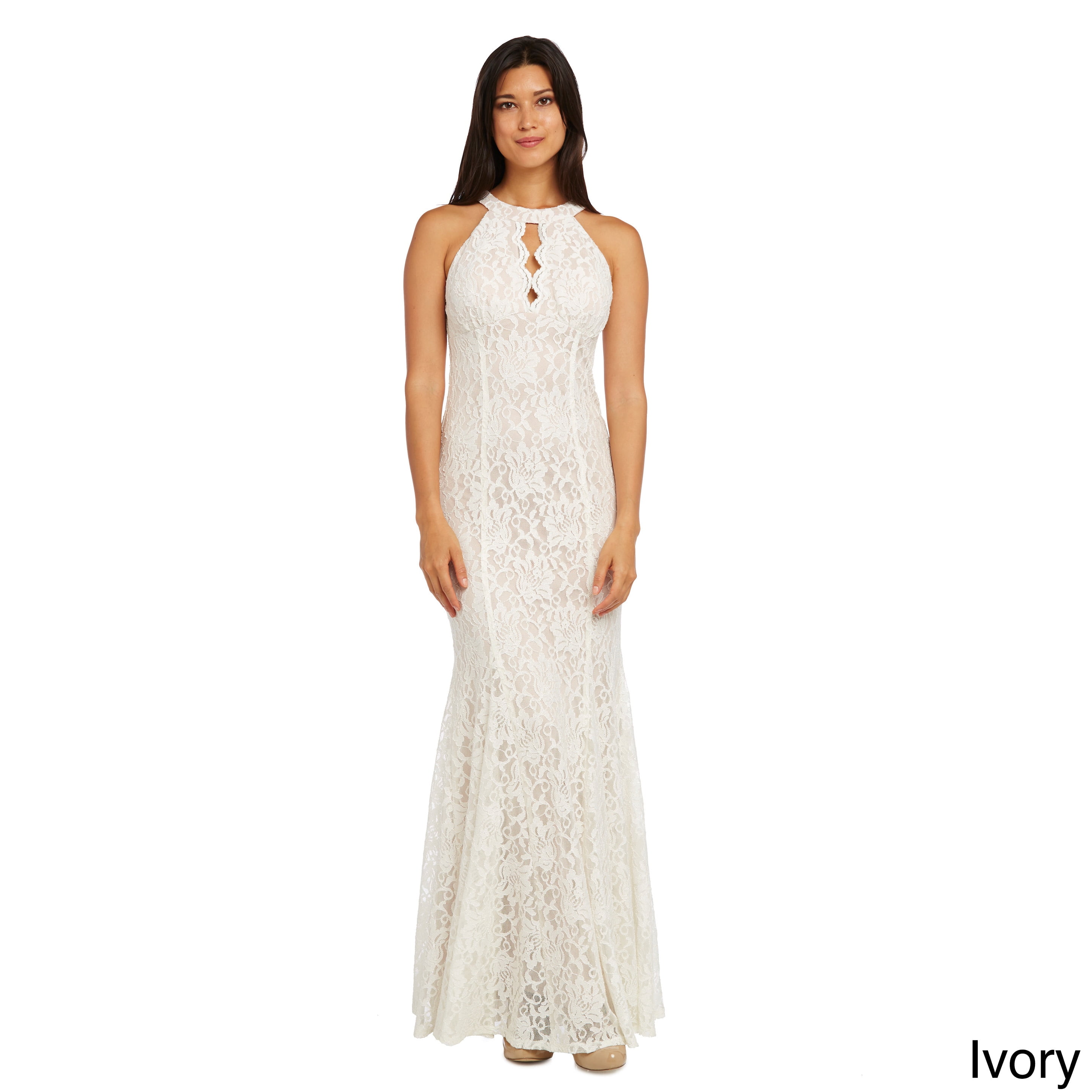 nightway lace halter gown