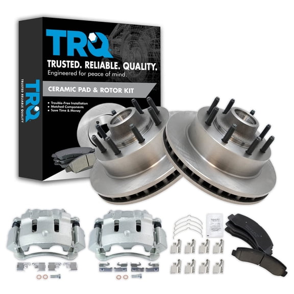 TRQ Front Brake Pad & Rotor Kit Brake Caliper Brake Pads Brake Rotor Ceramic Vented Fits Select 2000-2002 Ford Excursion F-250 Super Duty F-350 Super Duty
