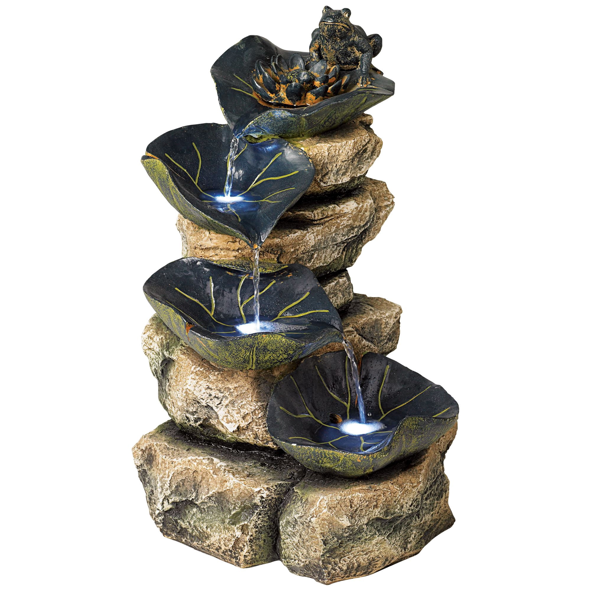 Frog and Four Lily Pad 21" High Large Rustic Indoor Outdoor Decor Faux Stone Floor Fountain with Light LED