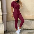 thumbnail image 2 of Jumpsuits For Women Summer Casual Short Sleeve Lapel Button Down Belt Work Jumpsuit Rompers With Pockets, 2 of 5