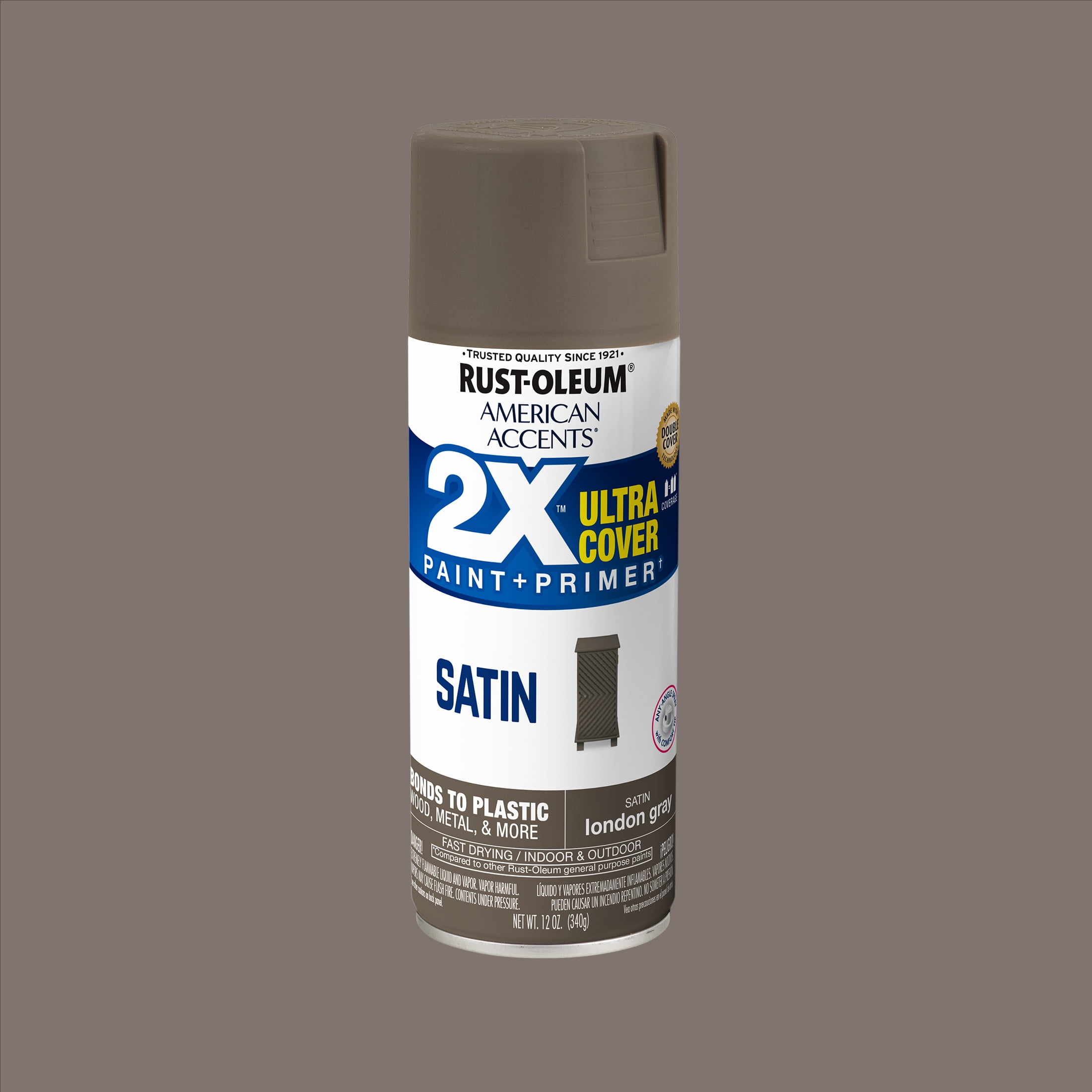 (6 pack) London Gray, Rust-Oleum American Accents 2X Ultra Cover Satin Spray Paint-354728, 12 oz