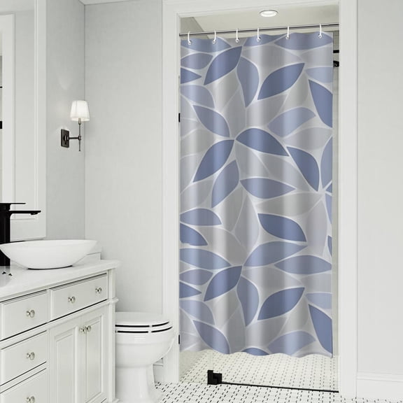 Blue Leaf Pattern Shower Curtain 36"x72" ,Bathroom Decorative Shower Curtains Set with 12 Hooks,Modern Waterproof Washable Shower Curtain