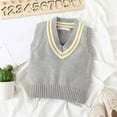 thumbnail image 2 of VNKIDY Boys Sweaters Kids Vintage Style Classic Loose Fit Knitted Vest Solid Color V Neck Sleeveless Striped Trim Vest For Children Casual Daily Layered Wear Lovely Knitwear, 2 of 3