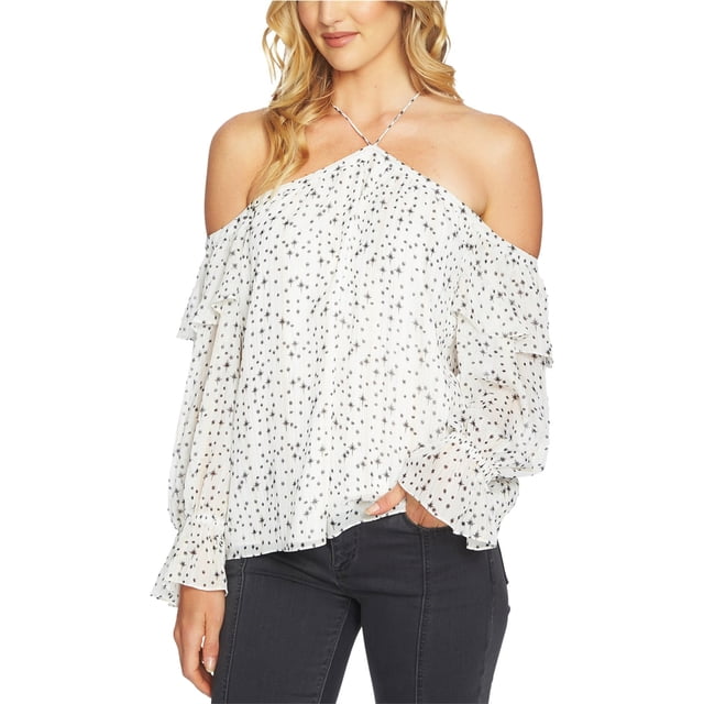 1.STATE Blusa tejida con hombros descubiertos para mujer, blanca, pequeña 1.STATE Tejer