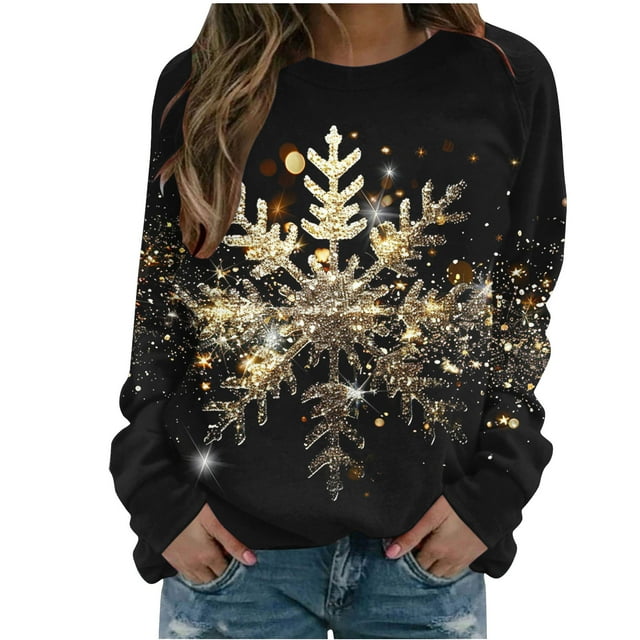 Pisexur Chandail en Molleton de Noël pour Femmes Sans Capuche Imprimé Graphique Vacances Col Rond Chandail en Molleton Ample Surdimensionné Automne Mode Décontracté Chandail-Over Manches Longues pour Femmes