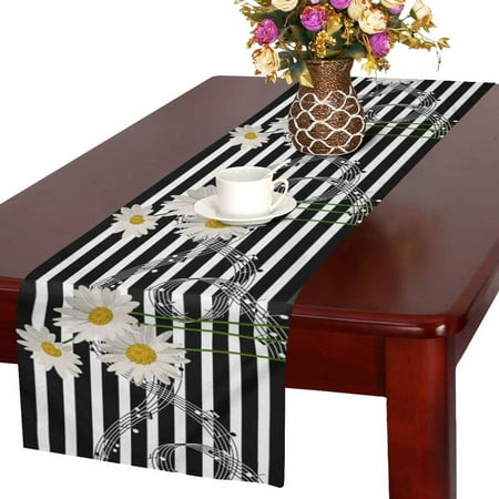 Mkhert Music Notes And Daisies Flowers On Black And White Stripes