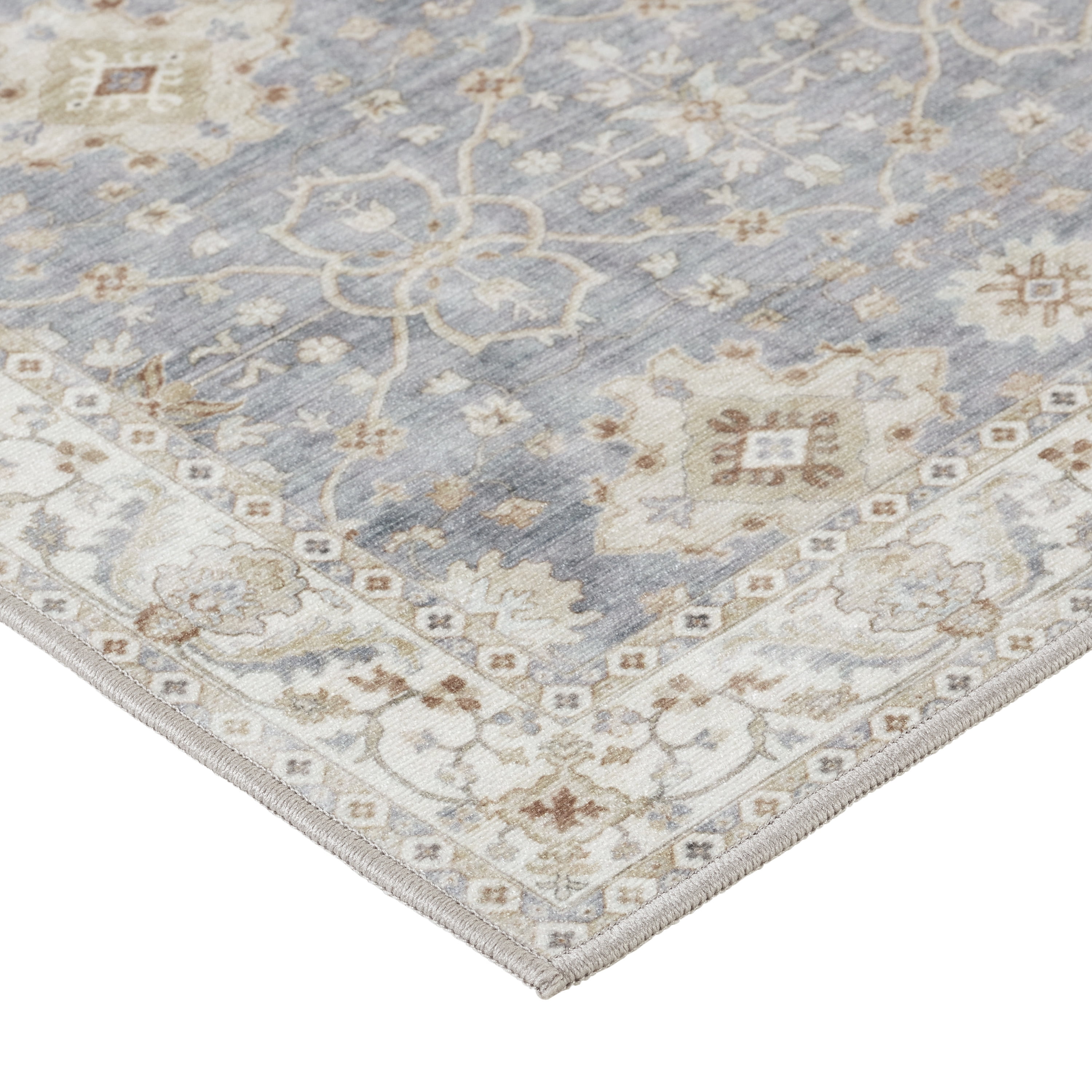 Blue/Taupe Medallion Washable Skid-Resistant Area Rug, 1'8" x 5'