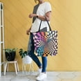 thumbnail image 4 of FORMRS Womens Canvas Tote Bag with Zipper Inner Pocket Shoulder Handbag, Beige Wavy Plaid, 4 of 7