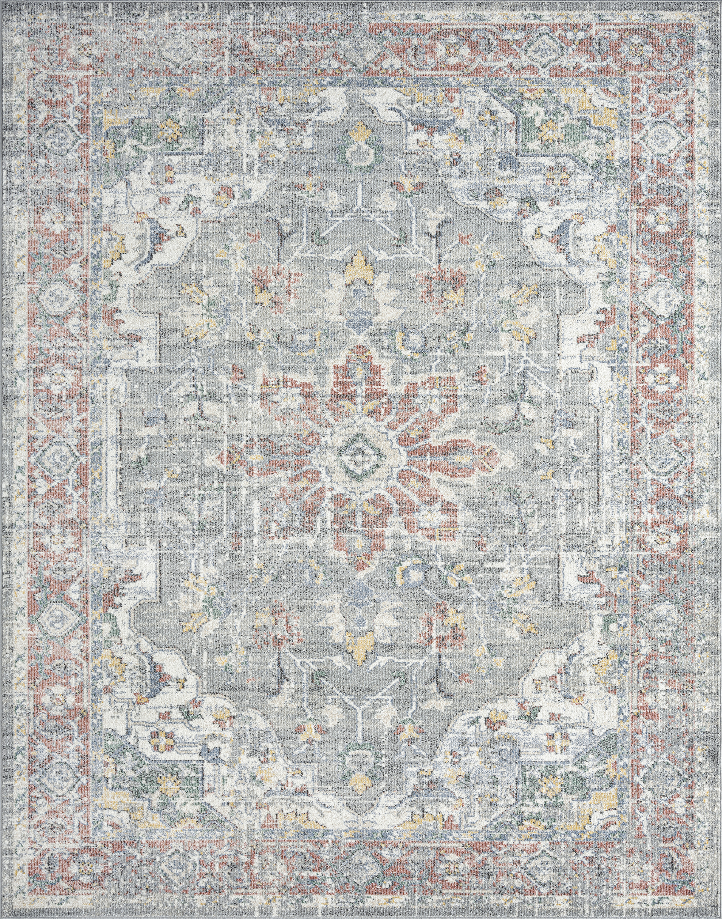 Addison Traditional 5' x 7' Gray and Rust Polypropylene Indoor Area Rug