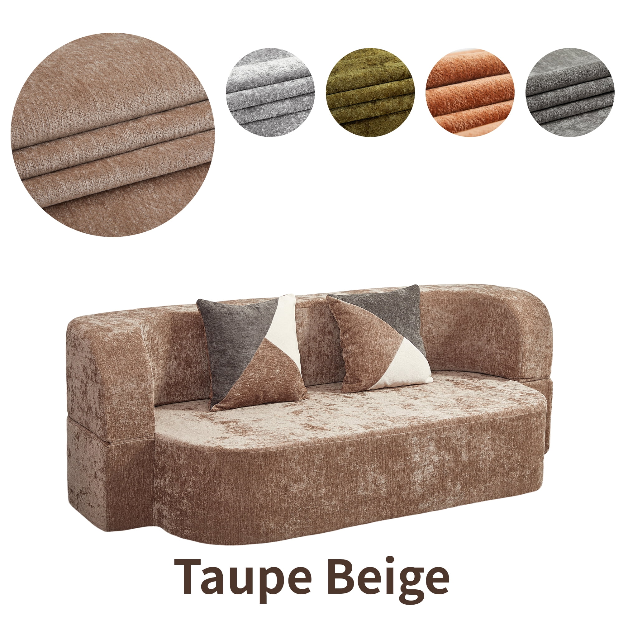 78.74"W Eggshell Convertible Sofa,Floor Couch,Sleeper Sofa Bed,No Assembly High-Density Sponge Loveseat with 2 Pillows for Living Room, Apartment,Small Spaces,Taupe Beige