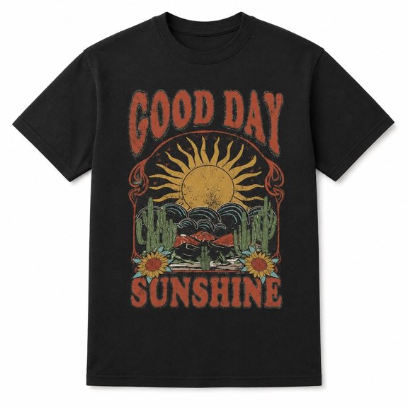 Good Day Sunshine Retro Sun Desert Graphic T-Shirt, Unisex Classic Fit