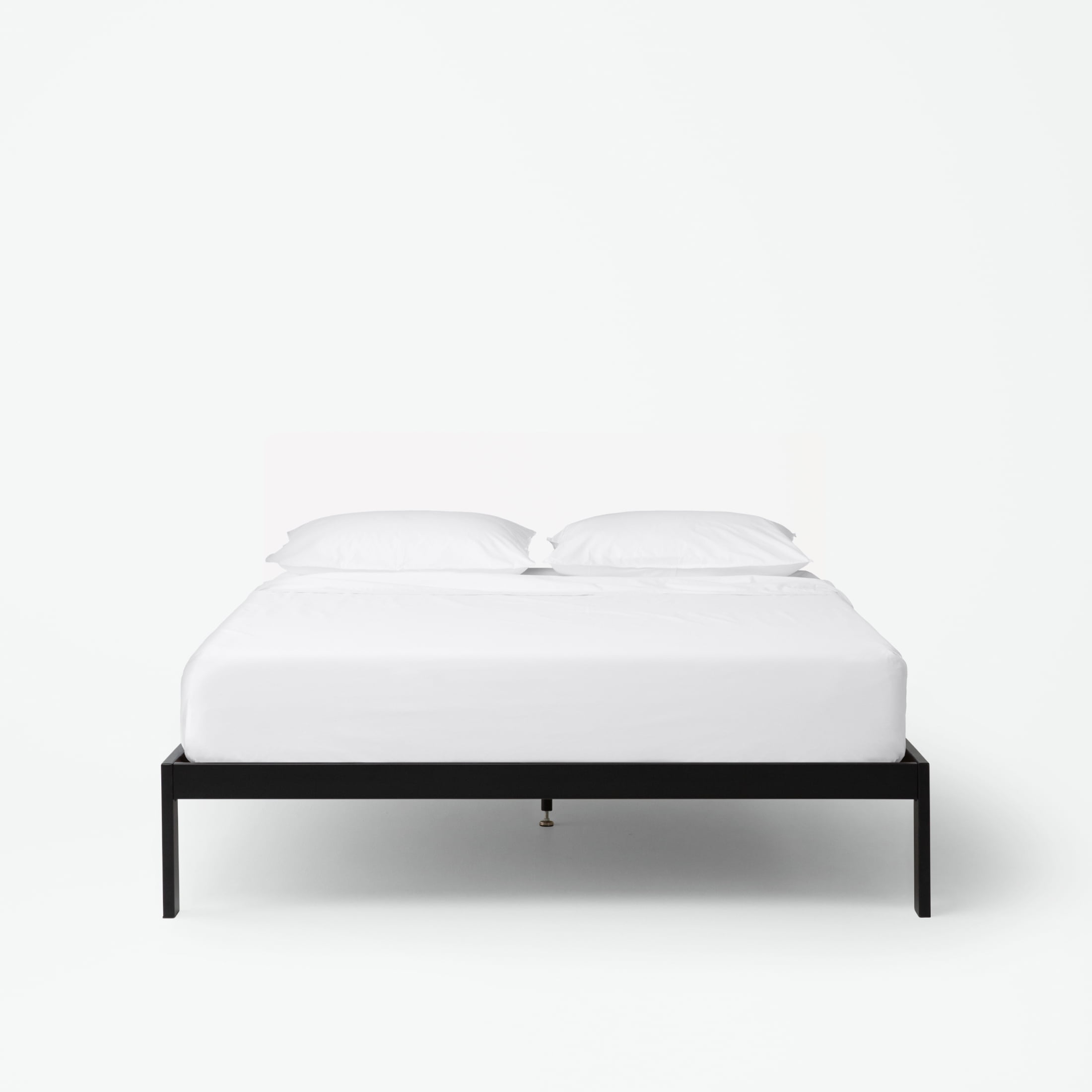 Full Black Metal Platform Bed Frame with Upholstered Headboard