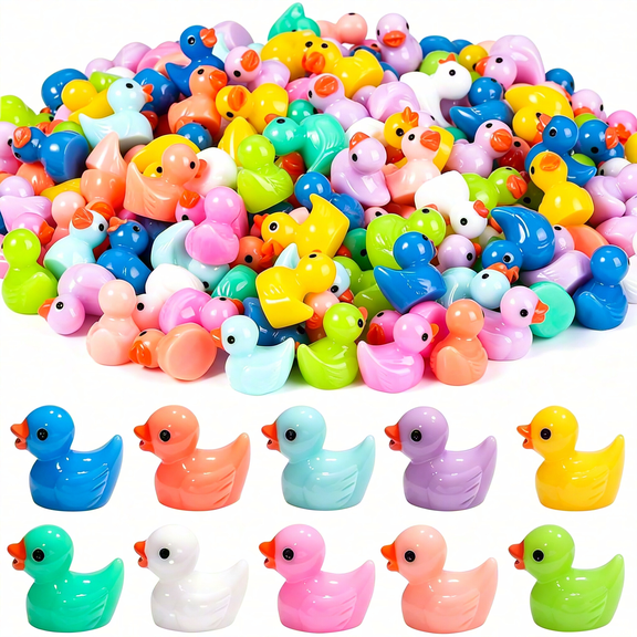 BESTSKY 200Pcs Tiny Ducks 10 Colors Little Duck Figures Mini Resin Ducks Plastic Small Miniature Ducks Bulk for Dollhouse Decor Micro Fairy Garden Landscape Aquarium Tiny Toys