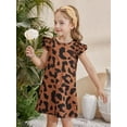 thumbnail image 6 of Toddler Girls Dresses Summer Casual Leopard Print Crewneck Flutter Sleeve Loose Fit Dress Playwear Outfit Clothes for Kids Size 1-2T, 6 of 7