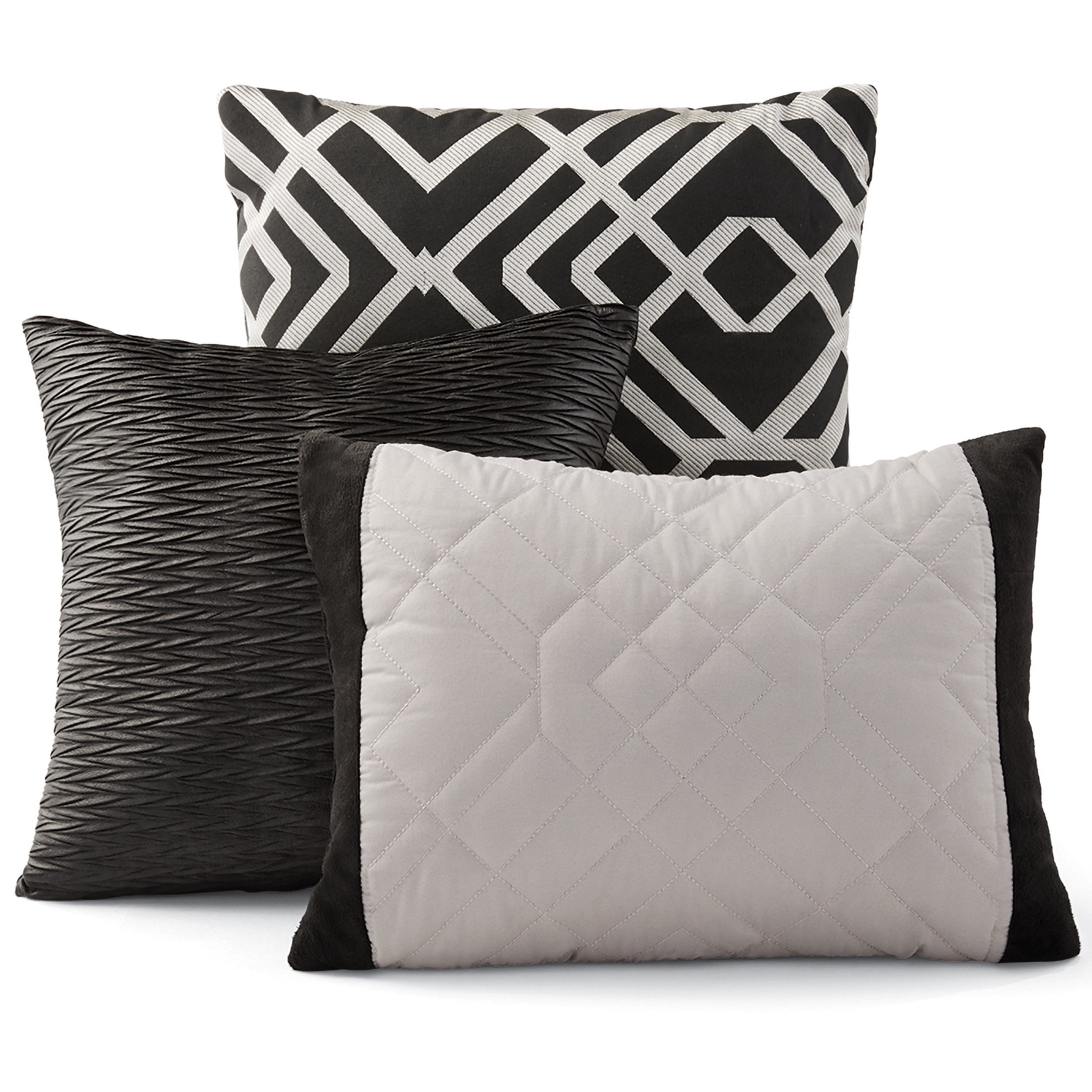 Mainstays Glen 7-Piece Black/Gold Geometric Polyester Comforter Set, King