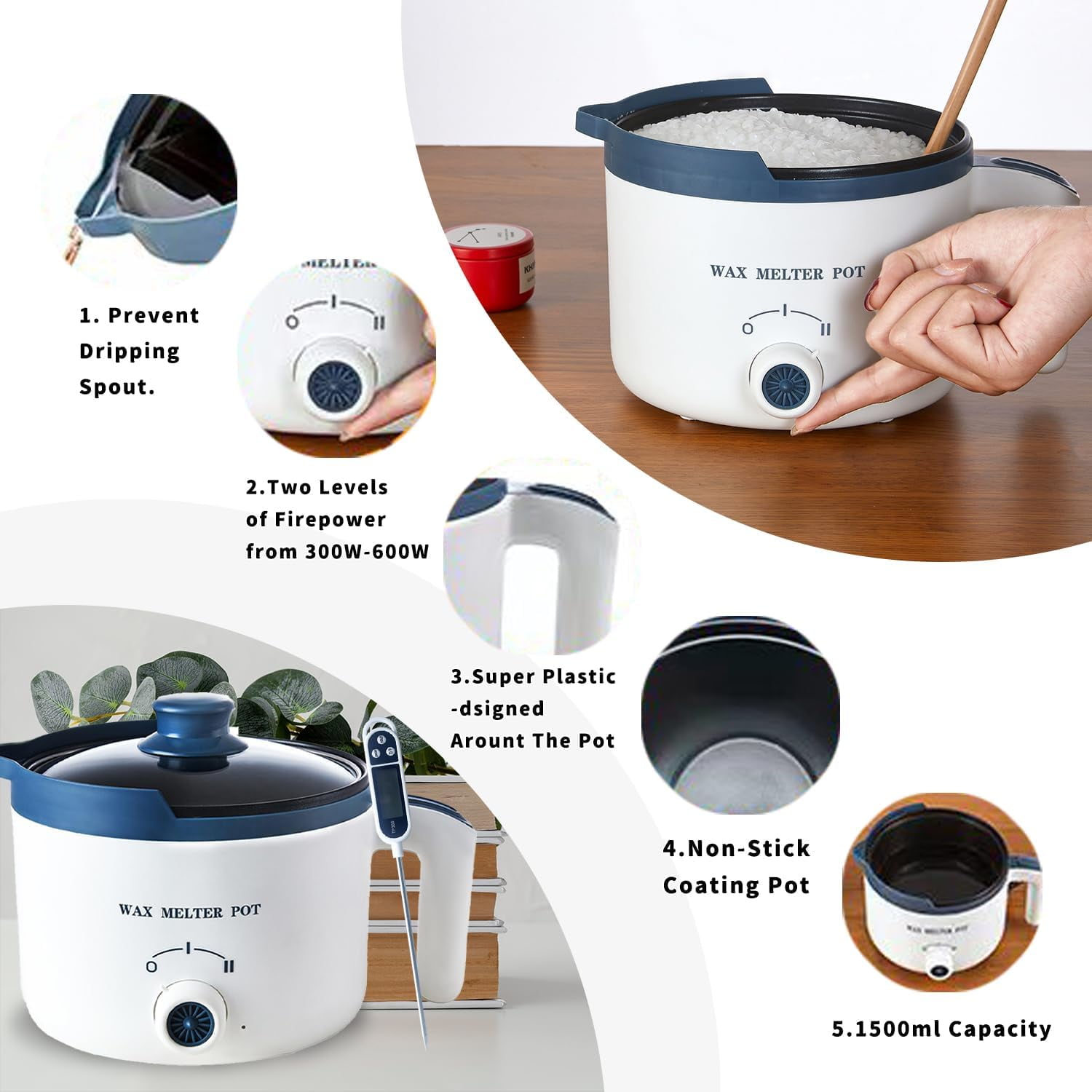 Wax Melter for Candle Making with Thermometer, Electric Wax Melting Pot Kit with Wicks, Double Candle Making Crock Set with Measurements