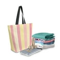 thumbnail image 2 of FORMRS Womens Canvas Tote Bag with Zipper Inner Pocket Shoulder Handbag, Pink and Yellow Striped Pattern, 2 of 7