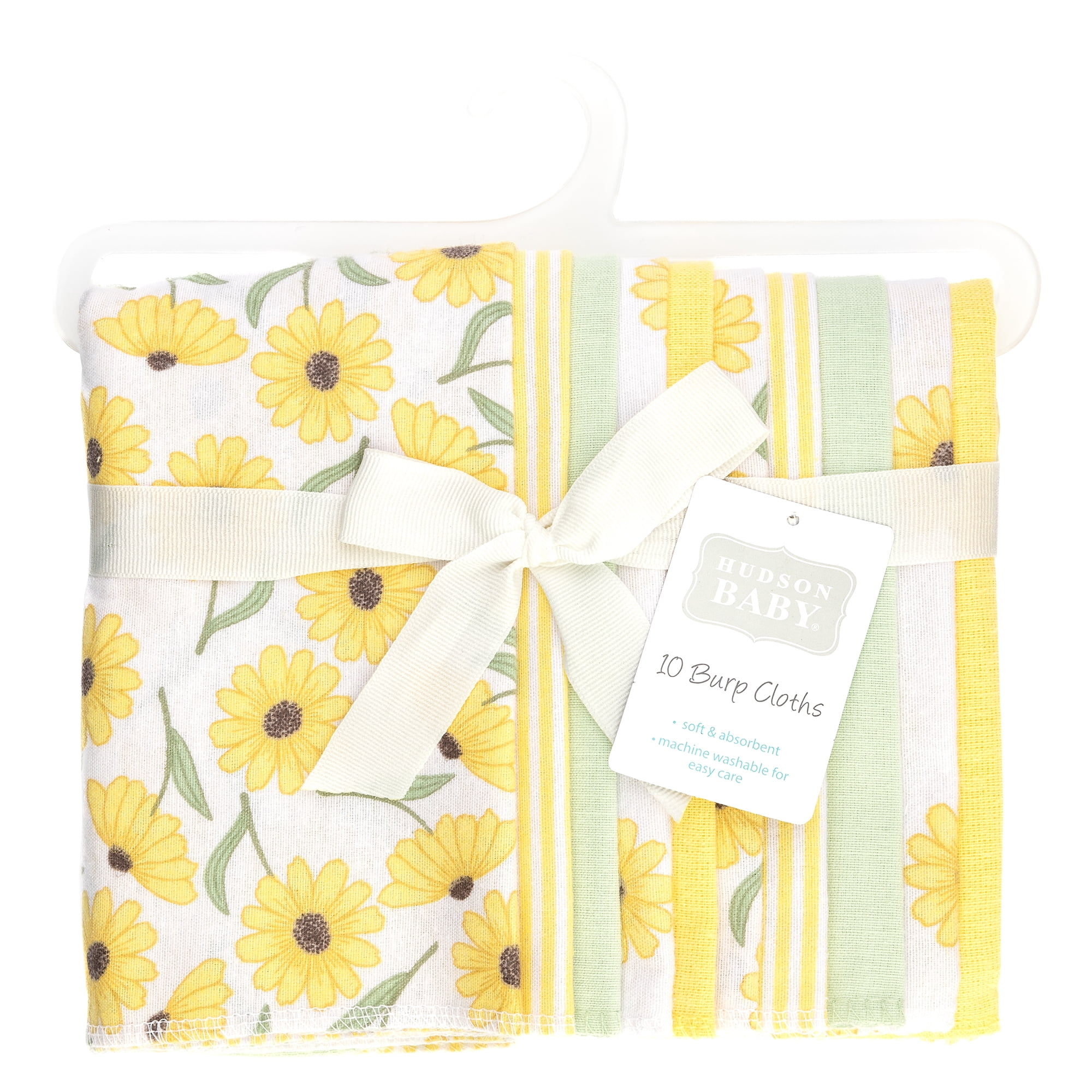 Hudson Baby Unisex Baby Cotton Poly Flannel Burp Cloths, Yellow Daisy, One Size
