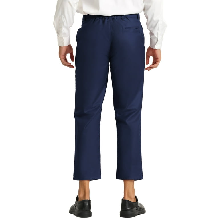Lars Amadeus Men's Ankle Length Dress Pants Business Slim Fit Flat Front Work  Cropped Pants 