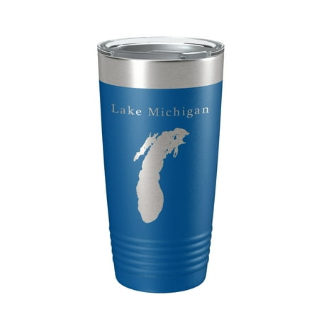 

Lake Michigan Map Tumbler Travel Mug Insulated Laser Engraved Coffee Cup Illinois Wisconsin Indiana Michigan 20 oz Royal Blue