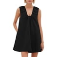 thumbnail image 3 of Mceream Dresses for Women Plus Size with Pockets Casual A Line Flowy Tank Dresses Summer Sleeveless V Neck Ruffled Hem Party Ruched Short Dress Black XL, 3 of 8