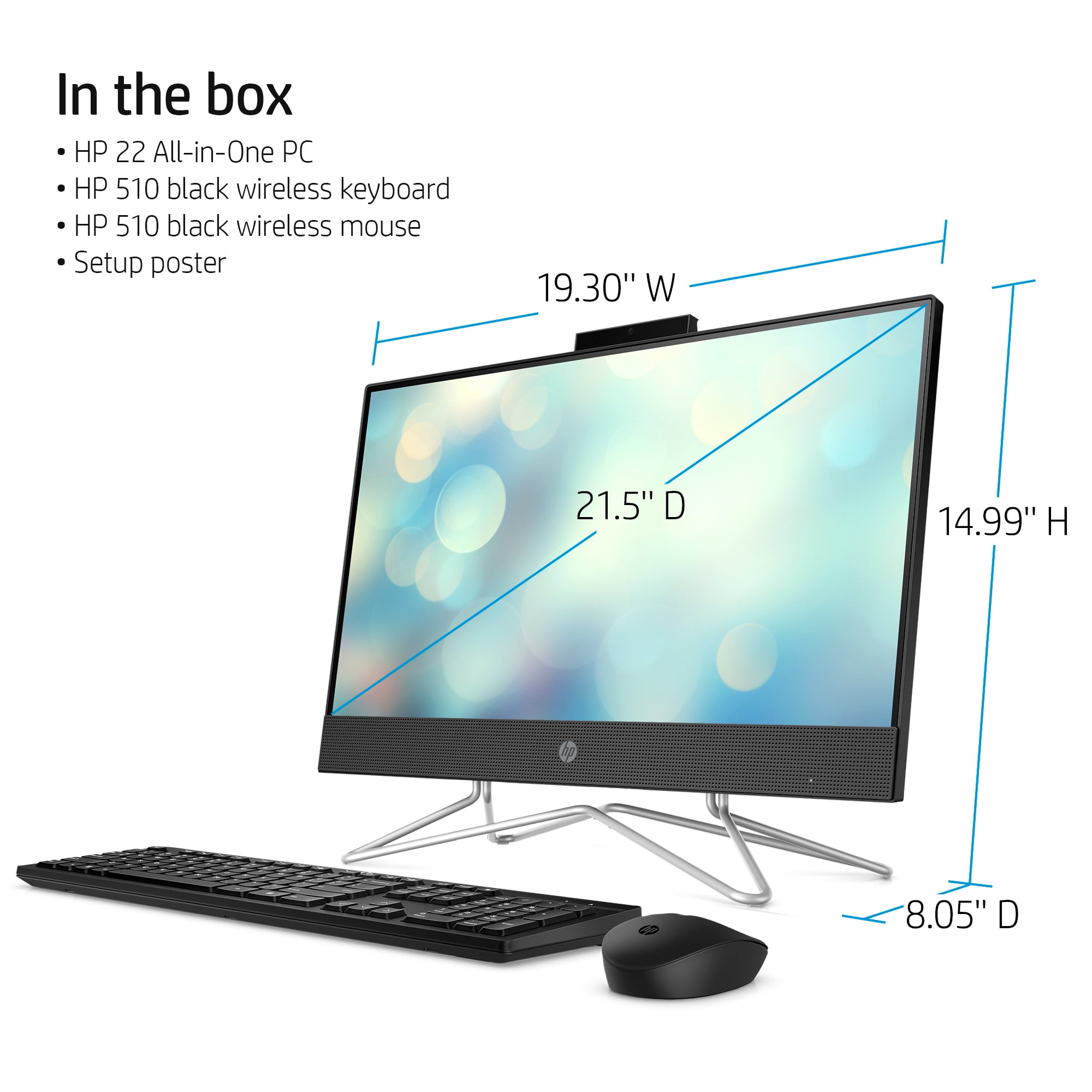 HP 22 All-in-One PC, Intel Pentium Silver J5040, 4GB RAM, 128GB SSD, Jet Black, Windows 11 Home in S mode, 22-dd0133w