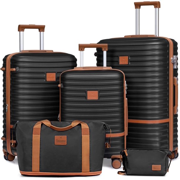 Joyway - 5-Piece Luggage Sets ABS Hardside Spinner Luggage -(Expandable Suitcase20"24")28-in Checked Luggage-Black