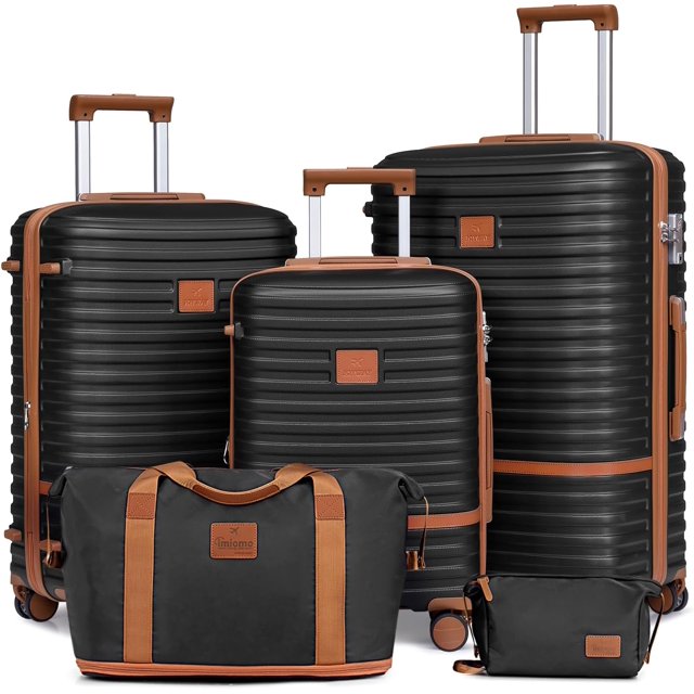 Joyway - 5-Piece Luggage Sets ABS Hardside Spinner Luggage -(Expandable Suitcase20"24")28-in Checked Luggage-Black