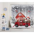 thumbnail image 4 of HVEST Christmas Red Truck Shower Curtain, Farm Animal with Xmas Hat and Cardinal Fabric Shower Curtain with Hooks, Grey Snow Bathroom Curtain Shower, 72"W x 72"L, 4 of 8
