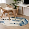 thumbnail image 5 of Ocean Blue Fish Round Area Rugs 3 ft, Welcome Nautical Sea Watercolor Fish Starfish Linen Washable Small Area Rug with Non-Slip Sturdy Edge Binding Round Front Door Mat Floor Carpet for Entryway, 5 of 9