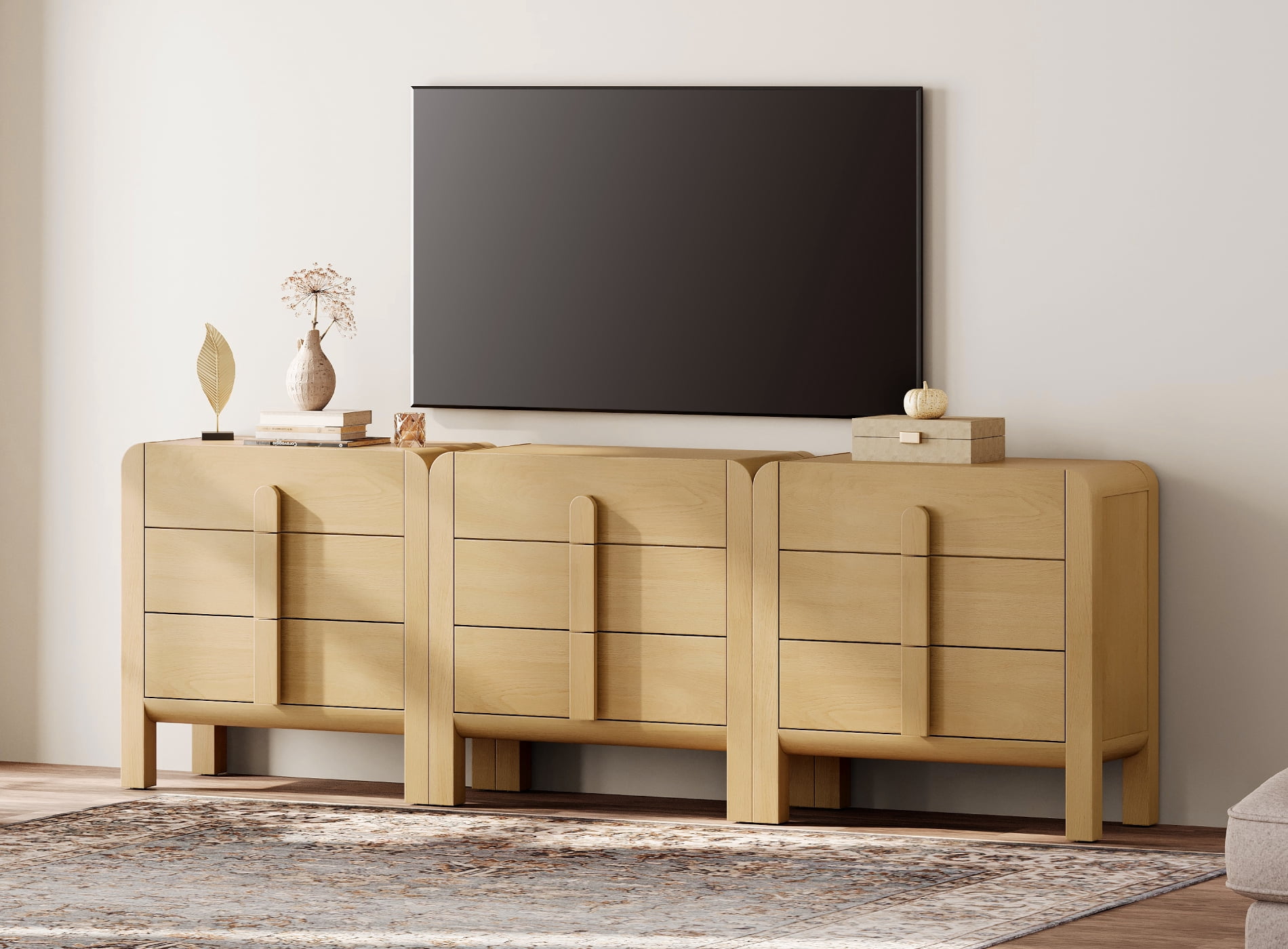 Dresser for Bedroom, Mid Century Chest of Drawers with Storage, 9 Drawer Dresser with Curved Profile Design, Wooden Modern Dresser for Living Room, Bedroom, Entryway