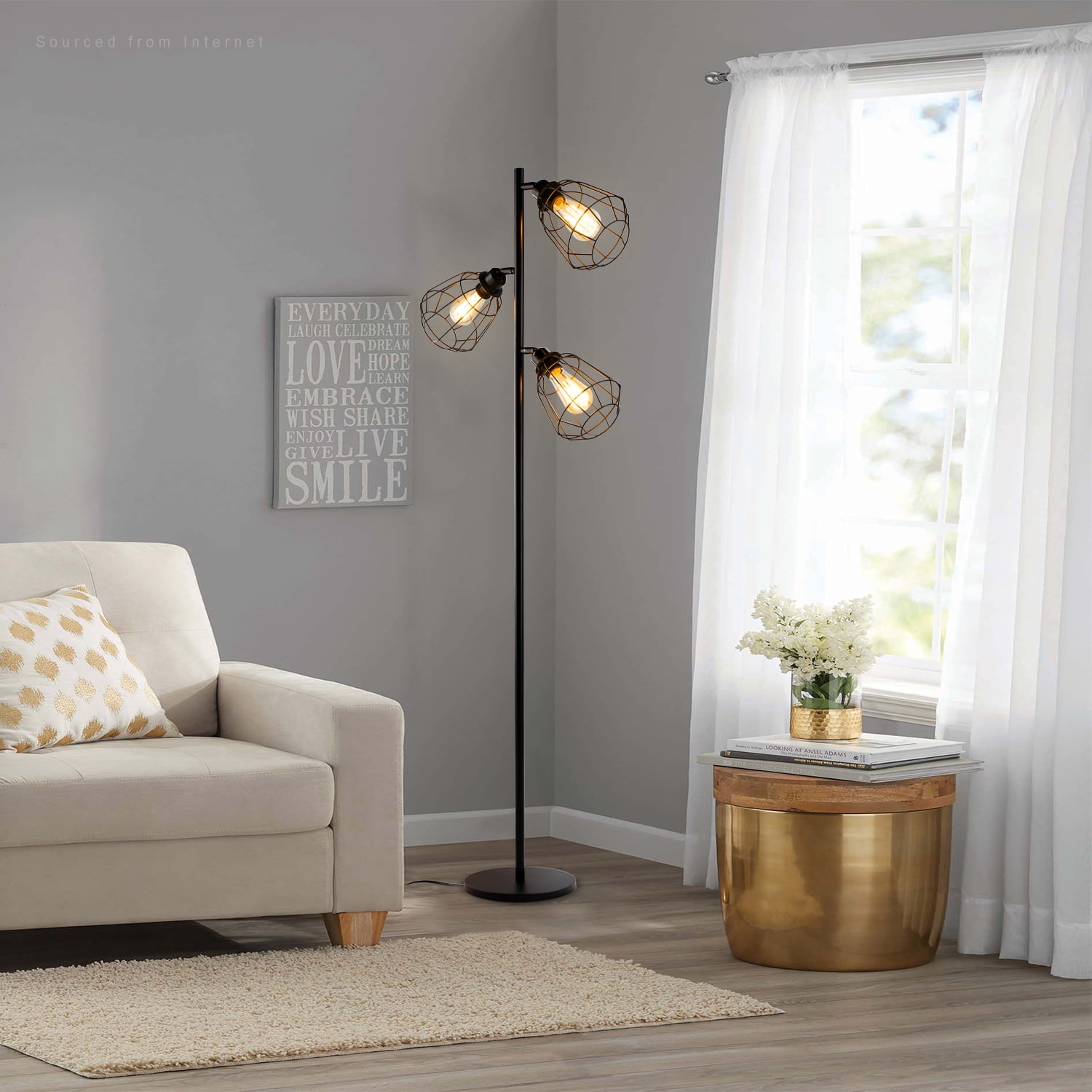 Industrial 3 Light Tree Floor Lamps, Rustic Floor Lamp with 3 Head