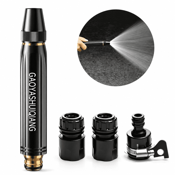 Adjustable High Pressure Garden Hose Nozzle, Heavy Duty Metal Power Jet Sprayer with Quick Connect Fittings, Multi Spray Moves for Car Washing, Patio, Garden Cleaning