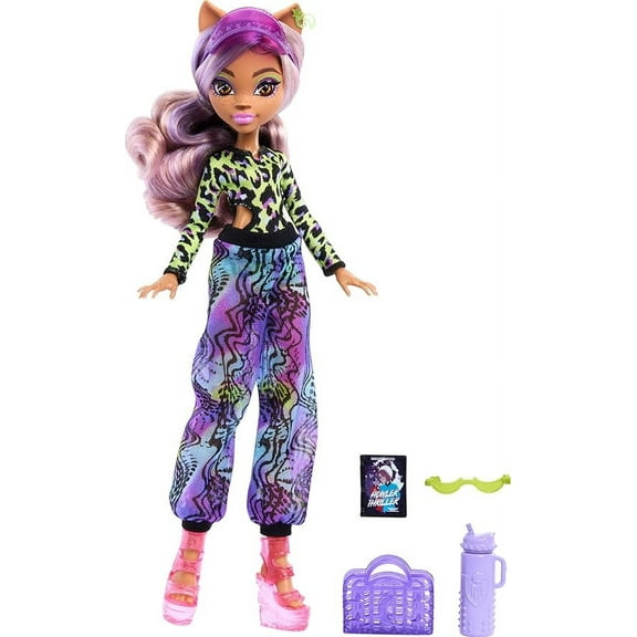 Monster High Scare-adise Island Clawdeen Wolf Doll with Swimsuit, Joggers & Beach Accessories like Visor, Water Bottle, & Book