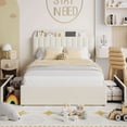 thumbnail image 2 of Eastvita Queen-Size Bed Frame with Storage Headboard 2 Drawers - Boucle Upholstered Platform Bed with Bookcase Easy Assembly No Box Spring in Beige White, 2 of 7
