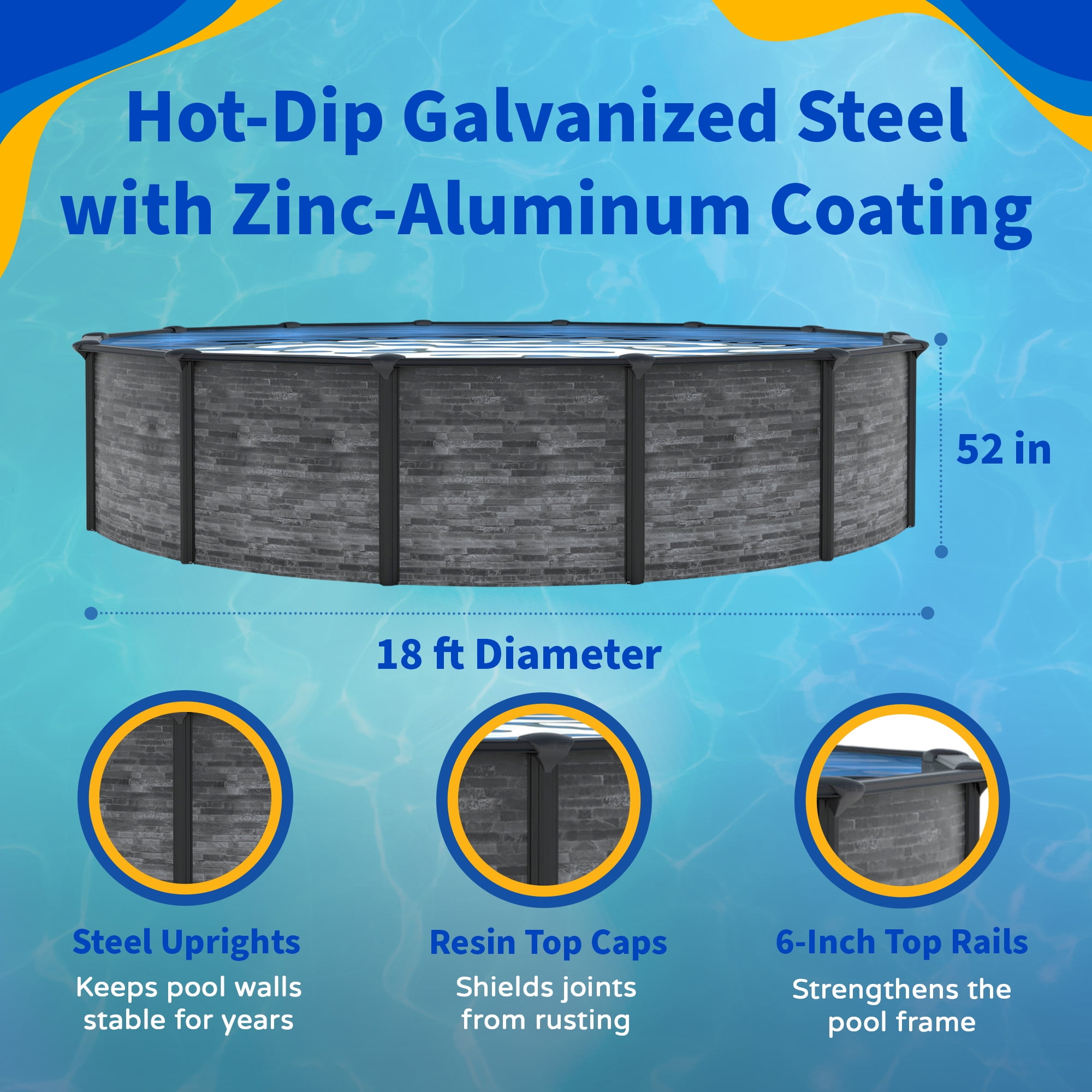 Blue Wave Marbella 18-ft Round 52-In Deep Above Ground Swimming Pool 6in Top Rail Metal Wall Swimming Pool Package